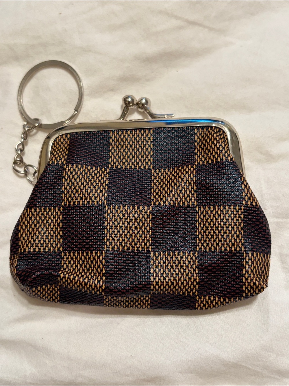 Classic Checkered kiss lock Coin Purse Keychain